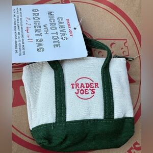 Trader Joe's Green and White Mini Canvas Micro Tote Bag with Grocery Bag